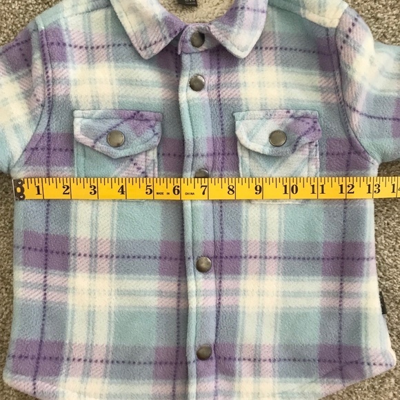 Eddie Bauer Fleece Jacket Kids Size 4/5‎ Plaid Sherpa Lined Shacket Snap Front - Picture 9 of 11